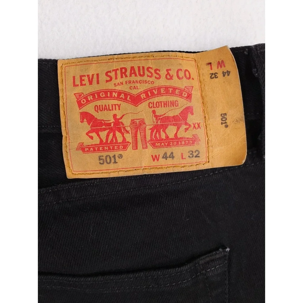 Levis 501 Jeans Mens 44x32 Black Original‎ Straight Button Fly Heavy Denim Pants